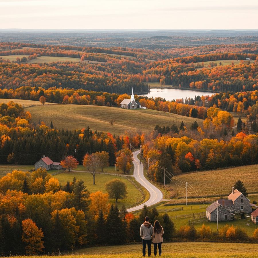Rolling hills and autumn colour in Dufferin County near Hockley Valley