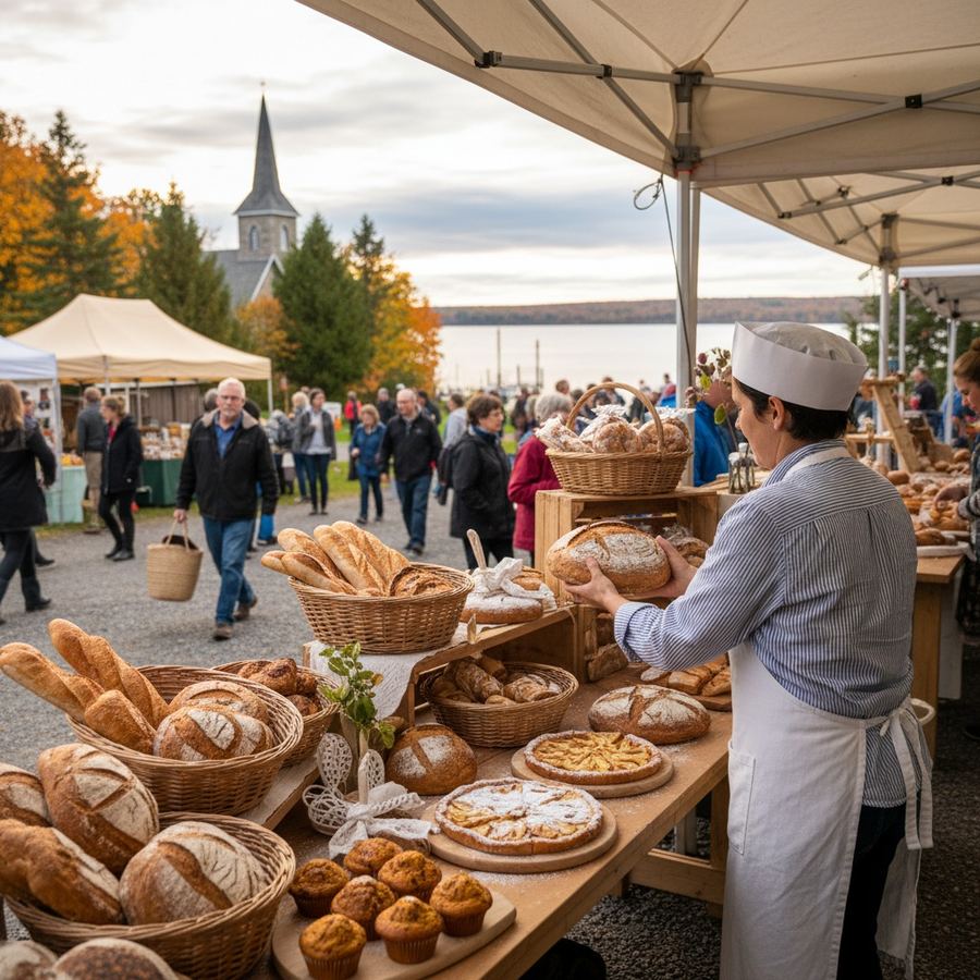 Baker selling fresh bread and pastries at an Ontario farmers market