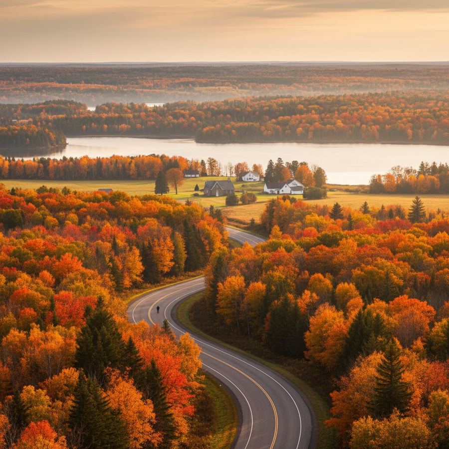 Southern Ontario highway in autumn with trees along the roadside