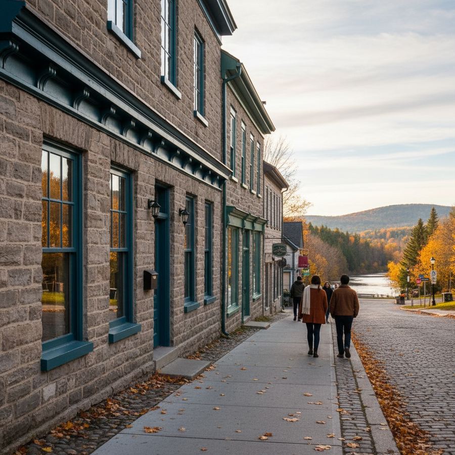 Heritage limestone buildings along Gore Street in Perth, Ontario