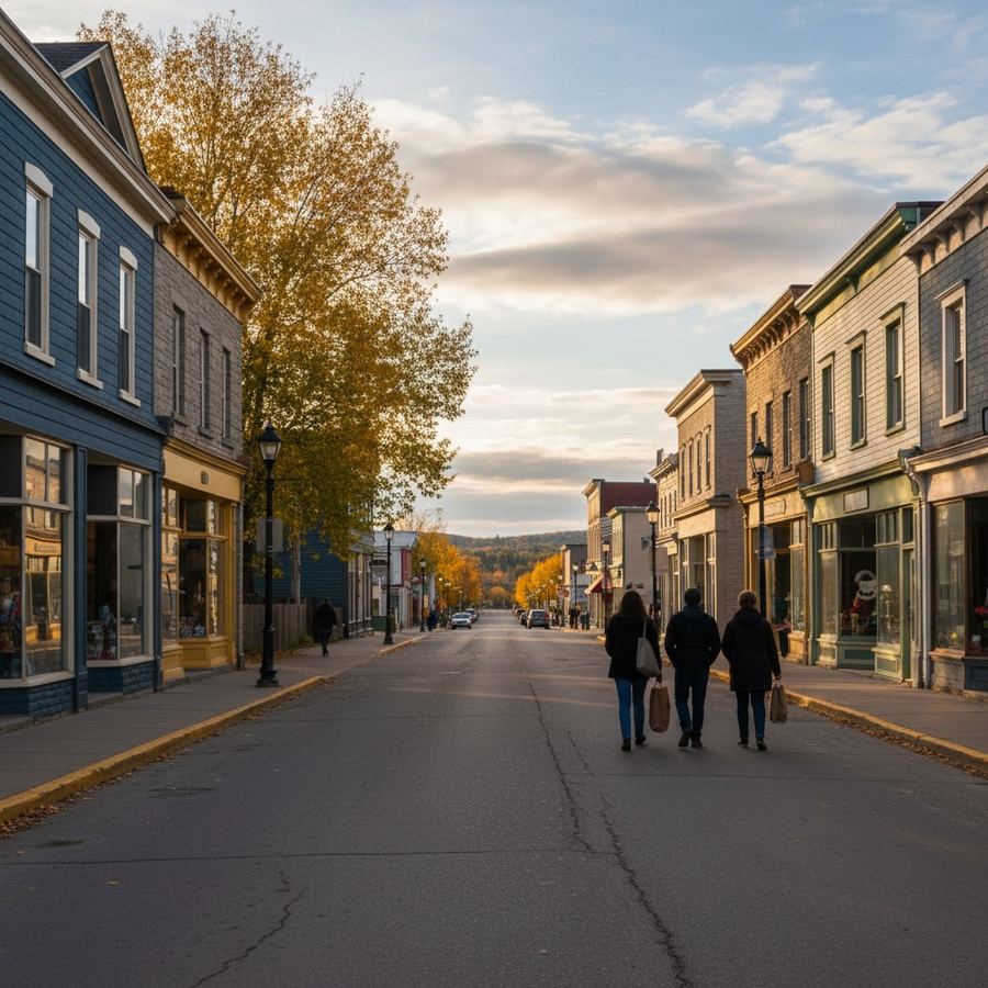 Main Street in Shelburne, Ontario with small-town storefronts
